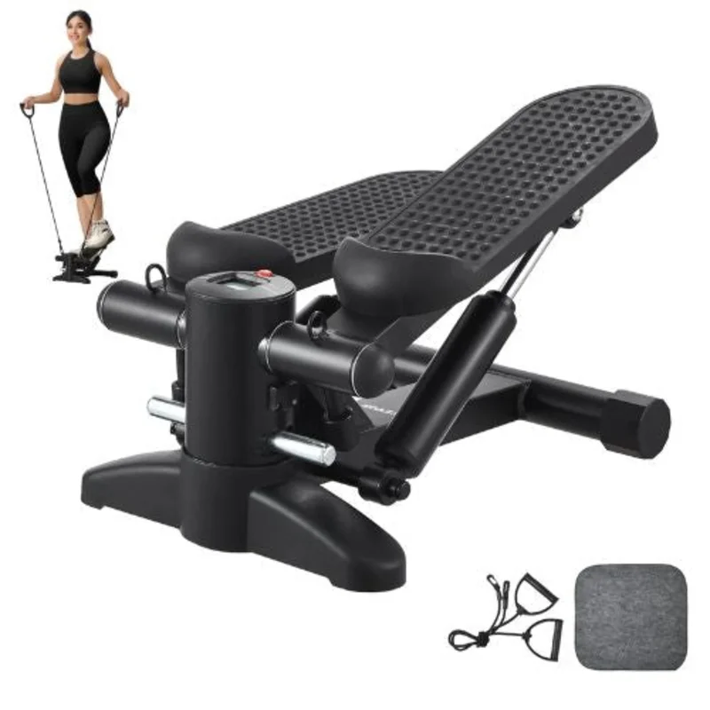 Mini Stair Stepper Hydraulic Fitness Stepper with Resistance Bands Full Body Workout LCD Monitor 330LBS Capacity