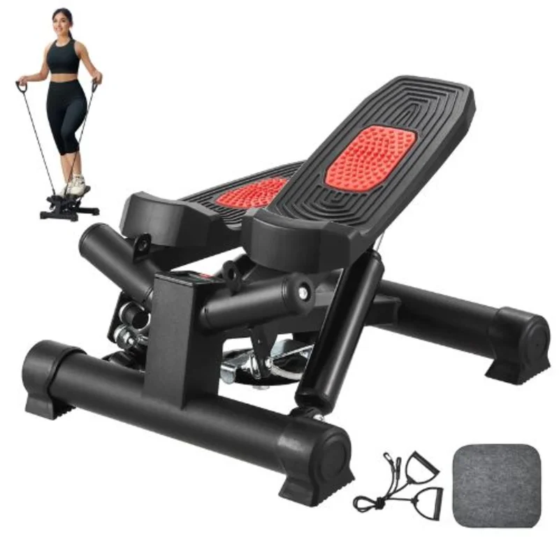 Mini Stair Stepper Hydraulic Fitness Twist Stepper with Resistance Bands Full Body Cardio Equipment LCD Monitor 330LBS Capacity