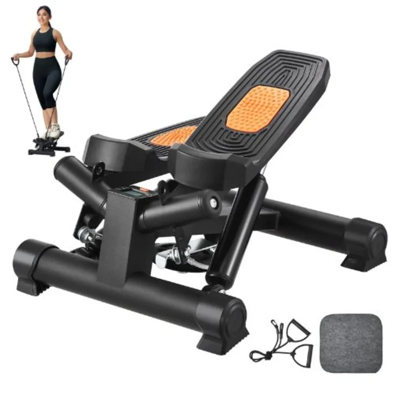 Mini Stair Stepper Hydraulic Twist Stepper with Resistance Bands Full Body Cardio Workout LCD Monitor 330LBS Capacity