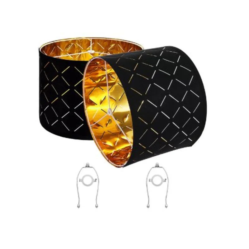 Modern 13 x 10 Inch Black Diamond Hollow Drum Lampshade Set with Diamond Pattern Includes Harp
