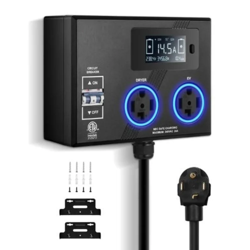 NEMA 14-30P Dual 14-30R Splitter Receptacles for Dryer and EV Charging