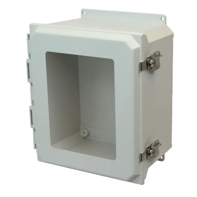 NEMA 4X Lockable Twist Latch Hinged Cover Fiberglass Enclosure with Windows AMU1426TWF