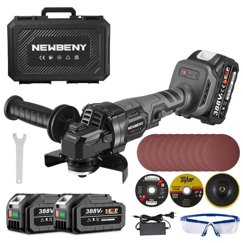 NewBeny 125mm Brushless Cordless Angle Grinder Kit [2 batteries and a charger included]