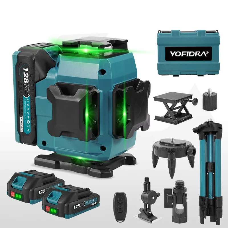NewBeny 18V 4D 16-Line Laser Level Kit with Plastic Case, 2 Batteries, Charger & 1m Tripod Stand