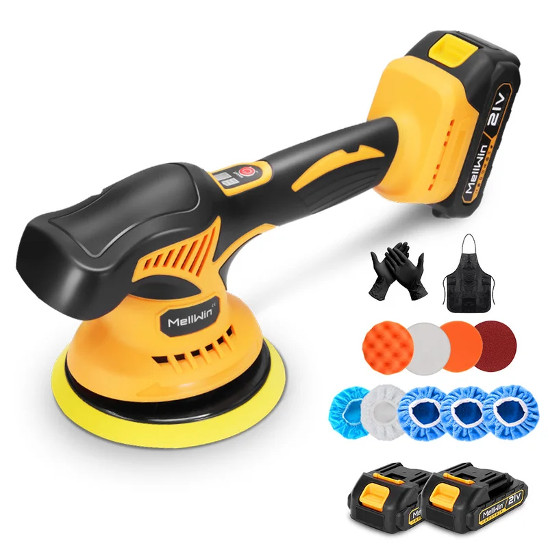 NewBeny 21V 6-Inch 150mm Cordless Car Polisher 8 Gear with 2 Batteries & Charger Yellow