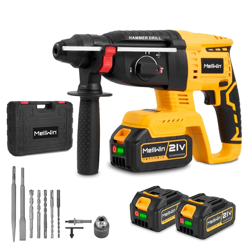 NewBeny 26mm Cordless Brushless Hammer Drill with 10 Accessories [2 Batteries and Charger Included]