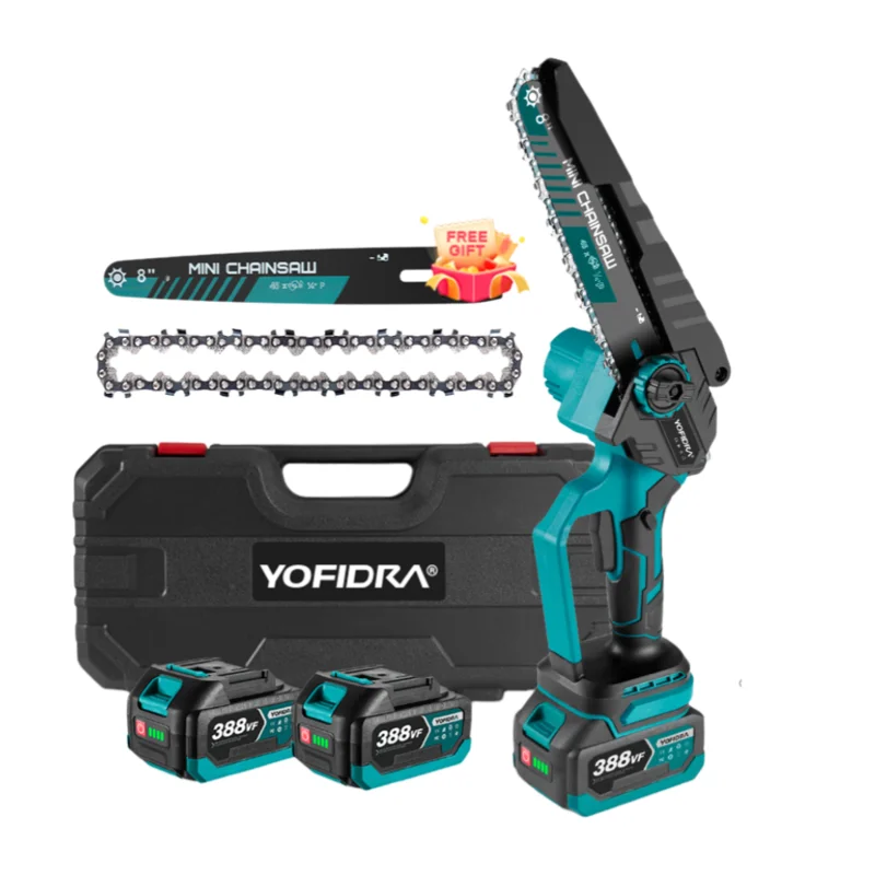 NewBeny 3000W 8 Inch Brushless Cordless Chainsaw With Extra Chains & Guide [2 Batteries and Charger Included]