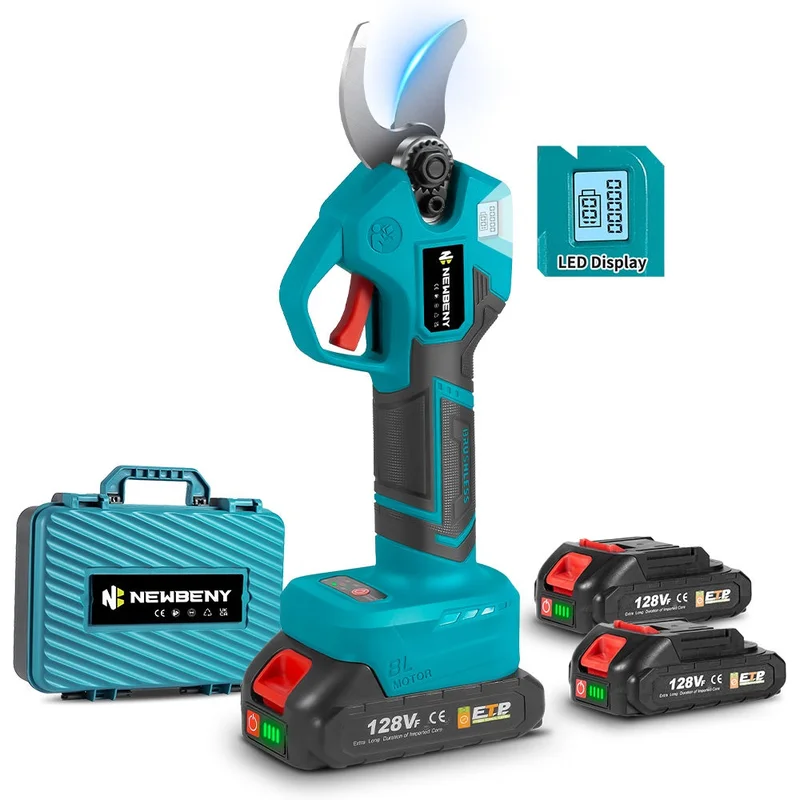 NewBeny 30mm Brushless Cordless Pruning Shears LED Display [2 Batteries and a Charger Included]