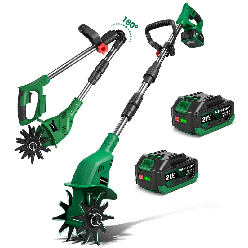 NewBeny 6 Inch Cordless Garden Tiller Cultivator with Foldable Handle [2 batteries and a charger included]