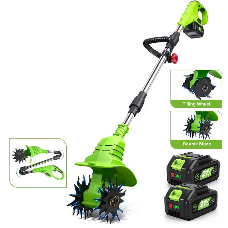 NewBeny 8 In. Cordless Handheld Garden Tiller with Cultivating Blades & Tilling Wheels