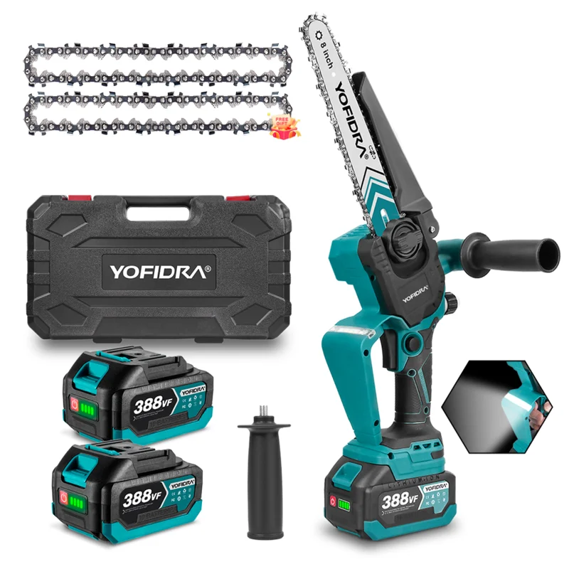 NewBeny 8 Inch Brushless Cordless Chainsaw With 1 Extra Chains [2 Batteries and Charger Included]