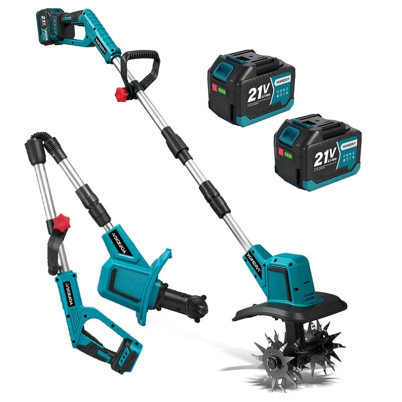 NewBeny 8 Inch Brushless Cordless Tiller Cultivator Foldable [2 batteries and a charger included]