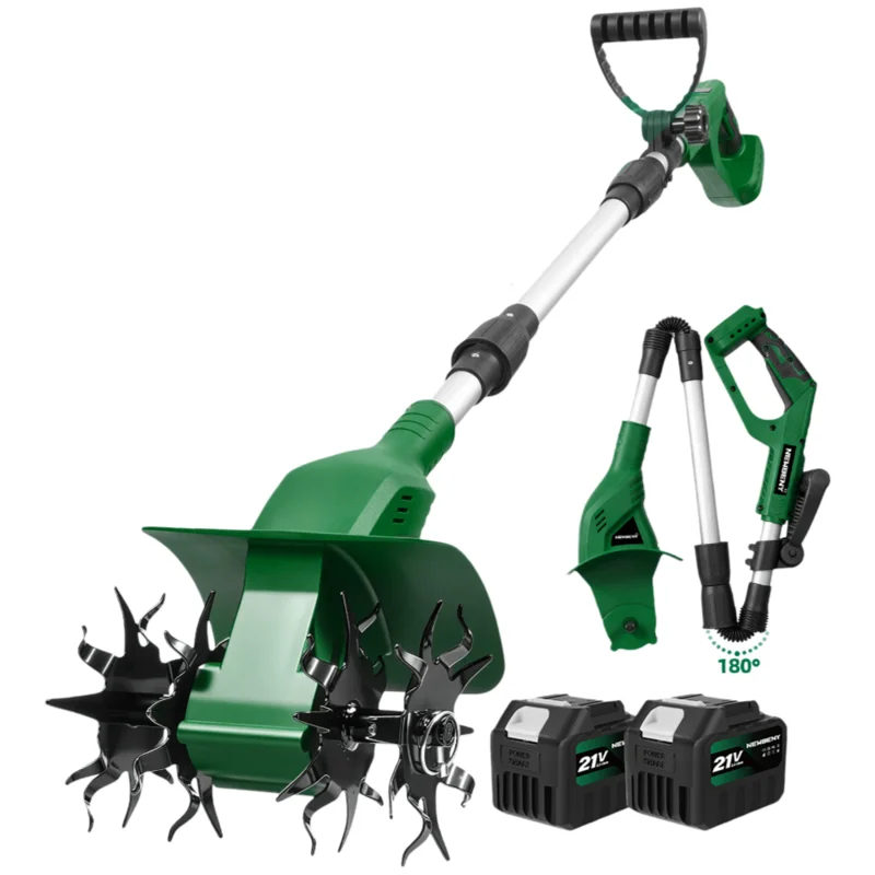 NewBeny 8 Inch Cordless Cultivator Tiller, Dual-Blade, 3-Fold design, Digital Display