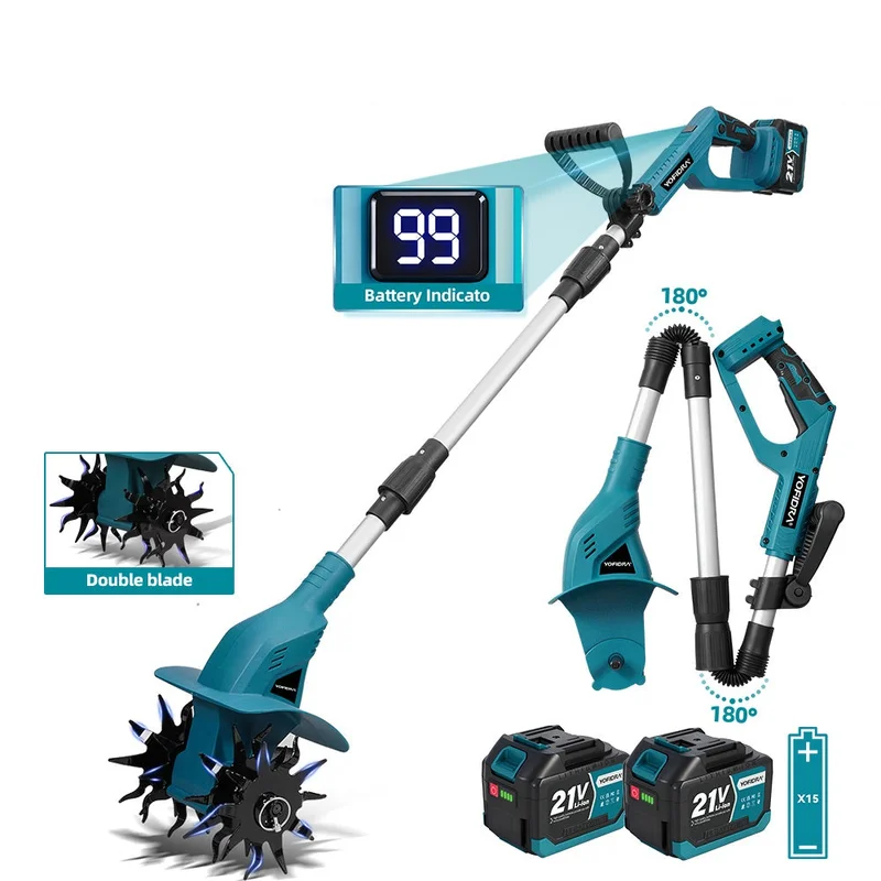 NewBeny 8 Inch Dual-Blade 3-Fold Cordless Cultivator With Digital Display [2 batteries and a charger included]