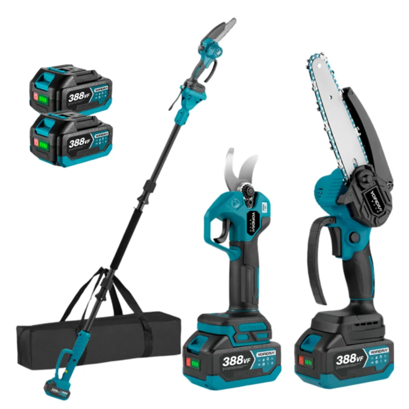 NewBeny Cordless 6" Chainsaw & 25mm Pruning Shears & 2m High Pole Combo Kit With 2 Batteries and Charger