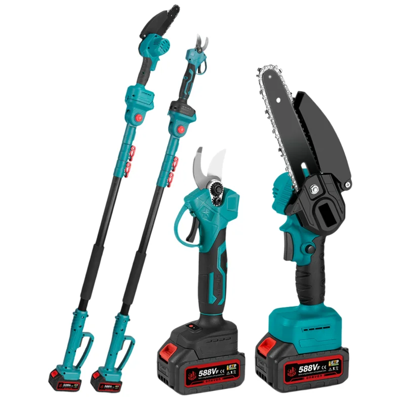 NewBeny Cordless 6" Chainsaw & 25mm Pruning Shears & 2m Telescoping Pole Combo Kit [2 batteries and a charger included]