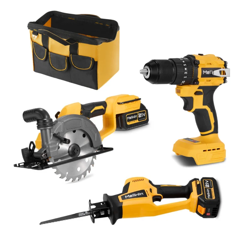 NewBeny Cordless 6" Circular Saw & Reciprocating Saw & Drill Combo Kit With 2 Batteries and Charger