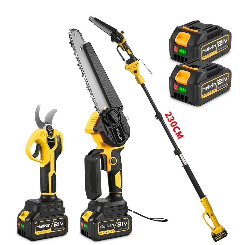 NewBeny Cordless 8" Chainsaw & 32mm Pruning Shears & 1.8m Telescoping Pole Combo Kit [2 batteries and a charger included]