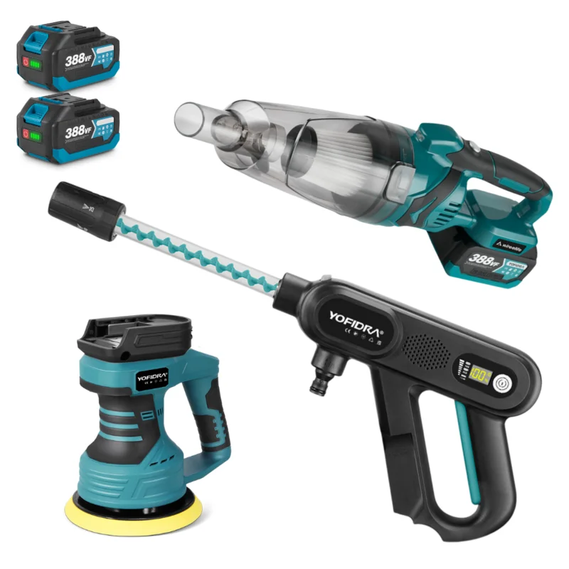 NewBeny Cordless Car Washer & Car Polisher & Vacuum Cleaner Combo Kit With 2 Batteries and Charger