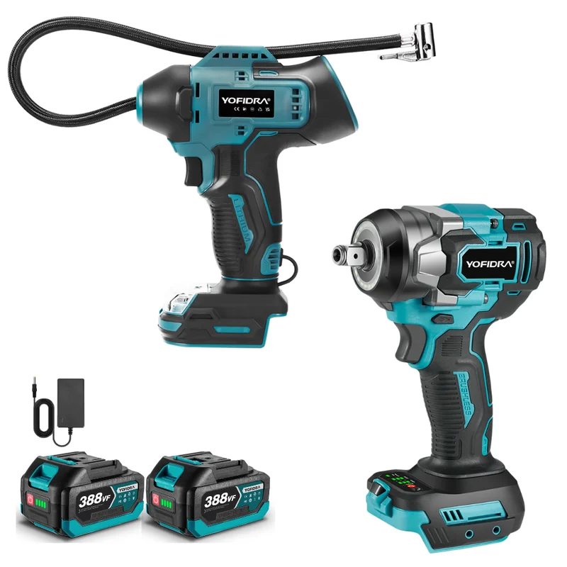 NewBeny Cordless Impact Wrench & Tyre Inflator Kit [2 batteries and a charger included]