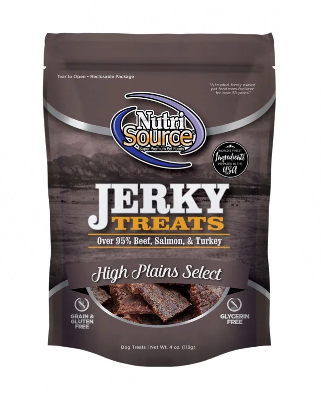 NutriSource High Plains Select Grain Free 95% Beef, Salmon, & Turkey Jerky Dog Treats