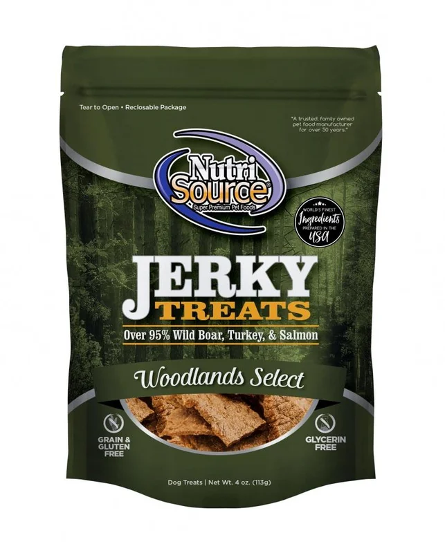 NutriSource Woodlands Select Grain Free 95% Wild Boar, Turkey, & Salmon Jerky Dog Treats