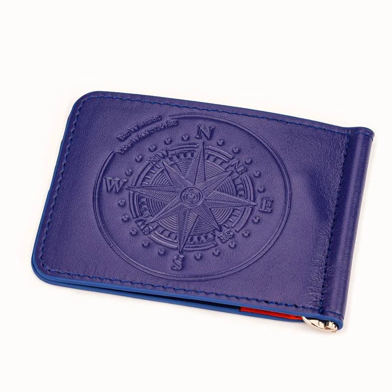 Ocean Crawler Blue Leather Slim Wallet and Money Clip