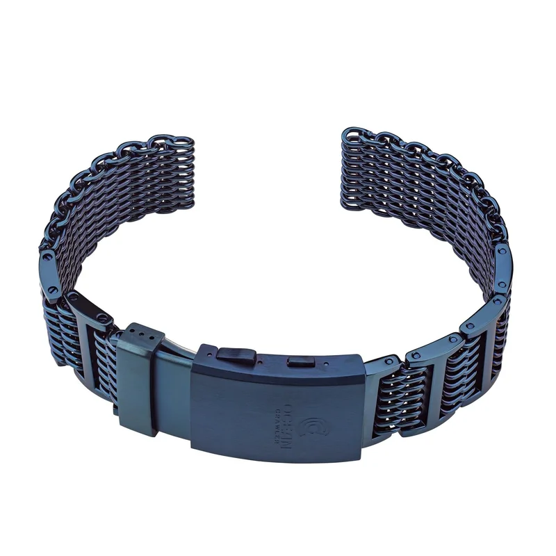Ocean Crawler Shark Mesh With Ratchet Extension Clasp - Blue DLC - 22mm