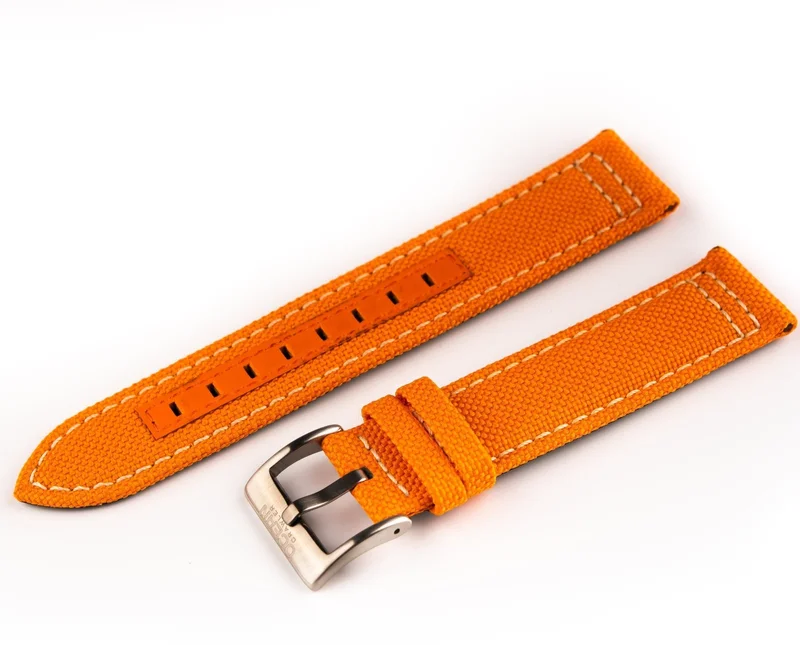 Orange canvas strap with signed stainless steel buckle - 20mm