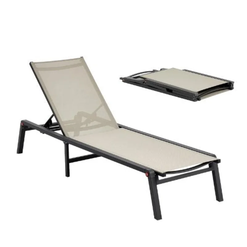 Outdoor Chaise Lounge Chair 400 lbs Capacity 5 Adjustable Positions Foldable for Beach Patio