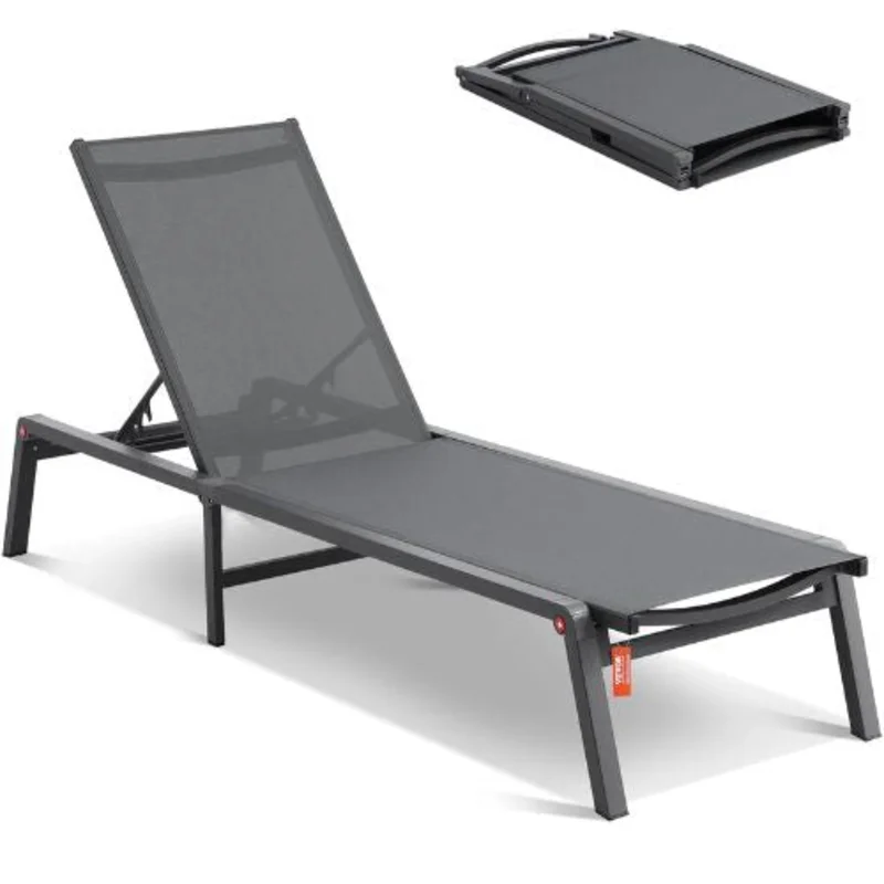 Outdoor Chaise Lounge Chair Aluminum 5 Adjustable Positions (Dark Grey)