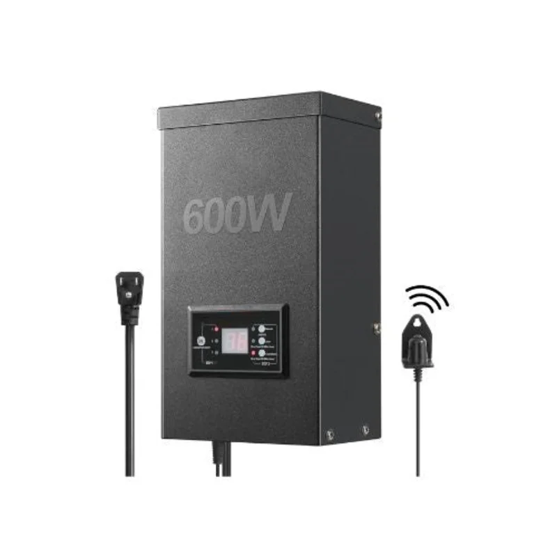 Outdoor High Capacity 600W Low Voltage Landscape Lighting Transformer with Timer & Photocell