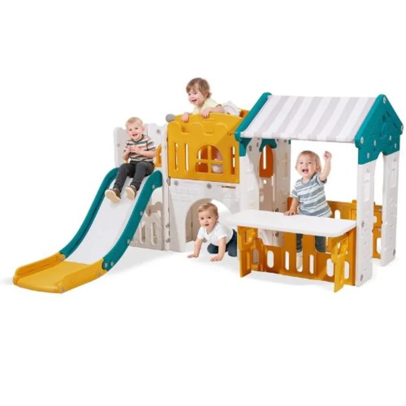 Outdoor Toddler Playhouse with Slide & Play Features HDPE Plastic, Ages 1+ for Kids
