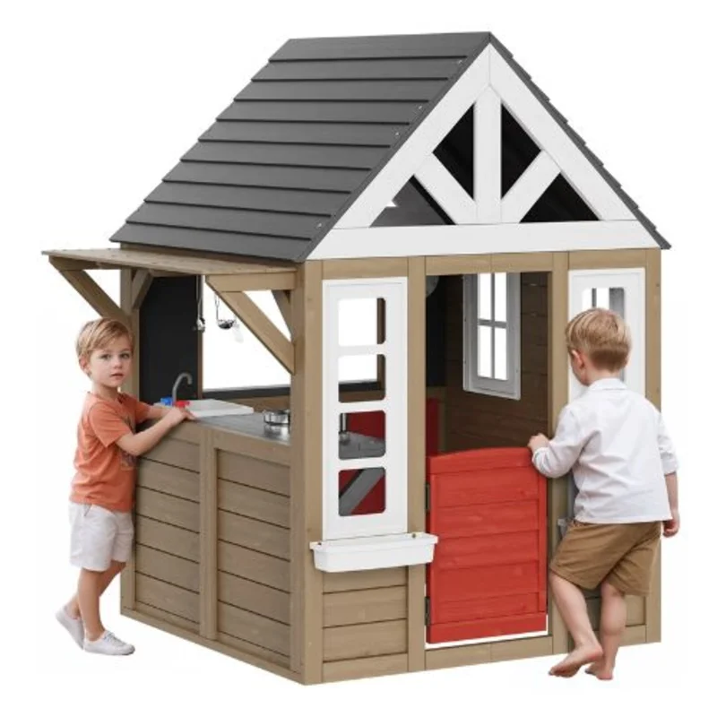 Outdoor Wooden Kids Playhouse Garden Cottage with Door, Window & Sink for Kids