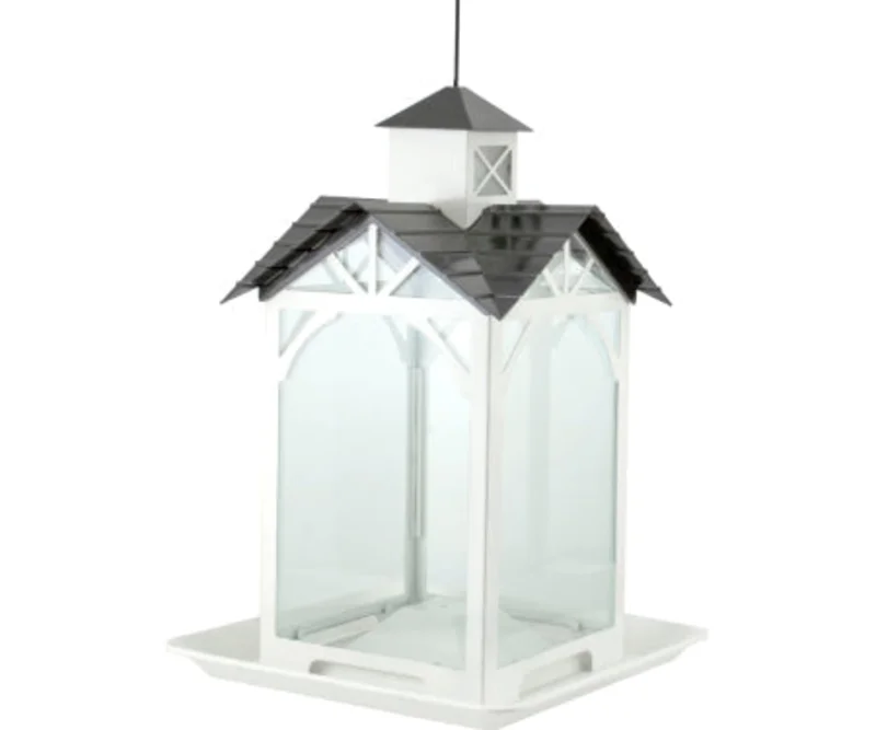 Panacea Modern Farmhouse Metal and Glass Stable Bird Feeder White