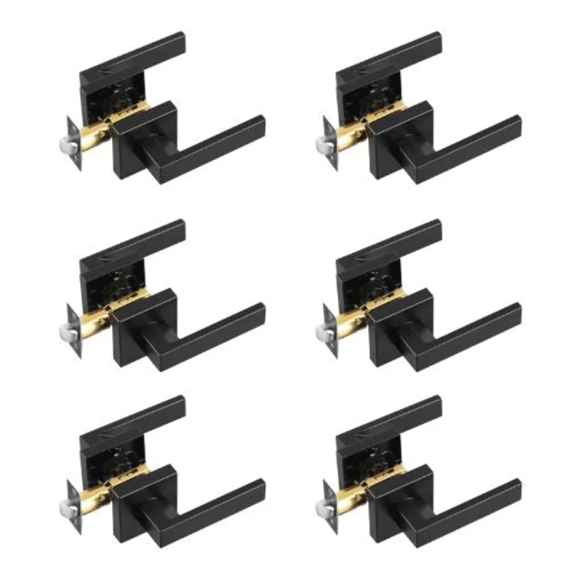 Passage Door Handle Matte Black Door Lever for Hallways Closets Meeting Spaces (Pack of 06)