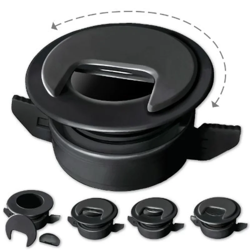 Patented Twist Lock Grommet Tool-Free Self Securing and Locking Wire/Cable Pass-Thru, with Adjustable Cap Slider Opening Black