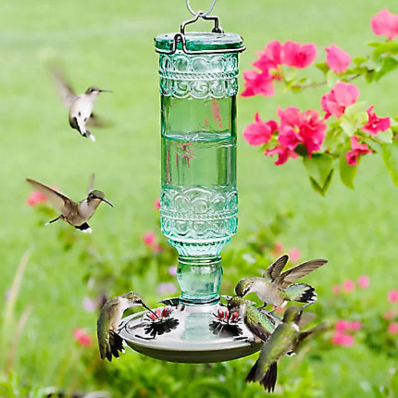 Perky-Pet Green Antique Glass Bottle Hummingbird Feeder - 10 Oz Nectar Capacity