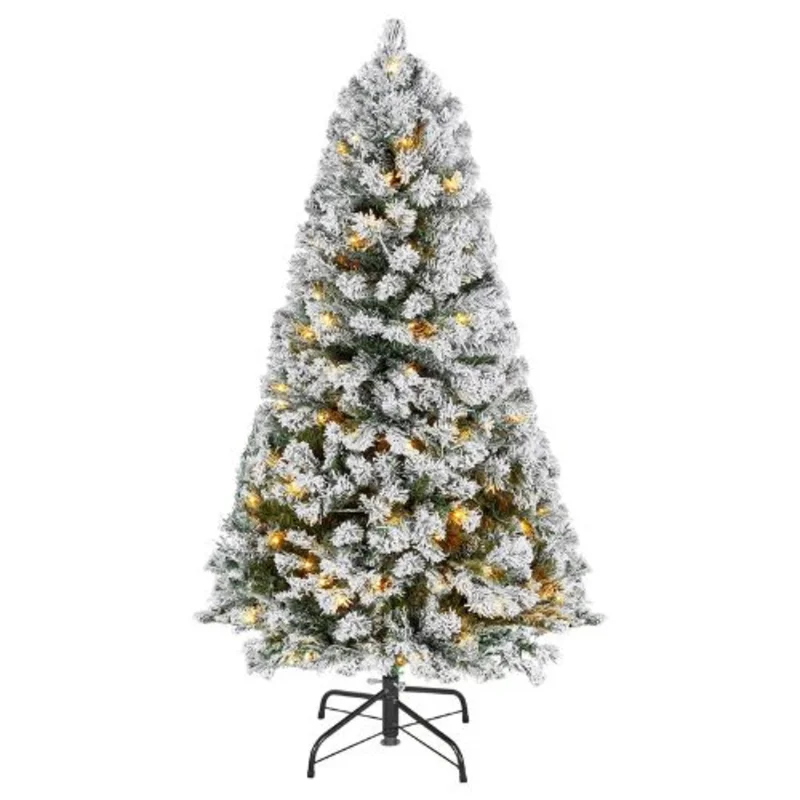 Prelit Flocked Artificial Tree and 120 Warm LED Lights with 8 Light Modes Metal Stand (4FT)
