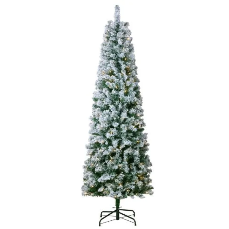 Prelit Flocked Artificial Tree with 250 White LED Lights Decoration (6.5FT)