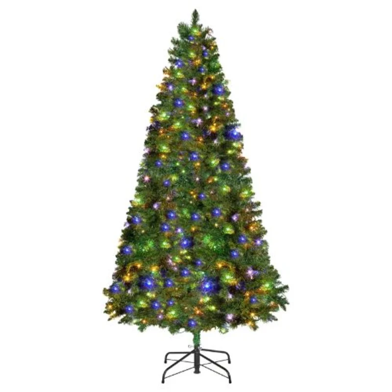 Prelit Flocked Artificial Tree with 470 Colorful LED and 11 Lighting Modes Decoration (7.5FT)