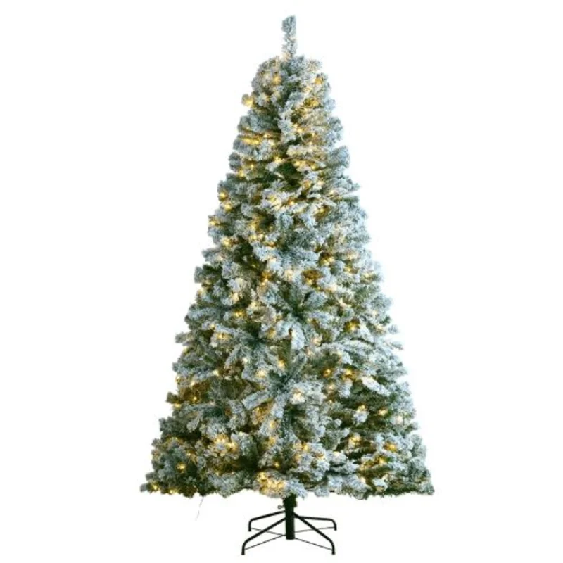Prelit Flocked Artificial Tree with 550 White LED Lights Decoration (7.5FT)