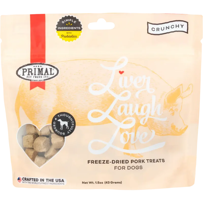 Primal Pet Foods Liver Laugh Love Freeze-Dried Treats for Dogs Pork Liver Recipe