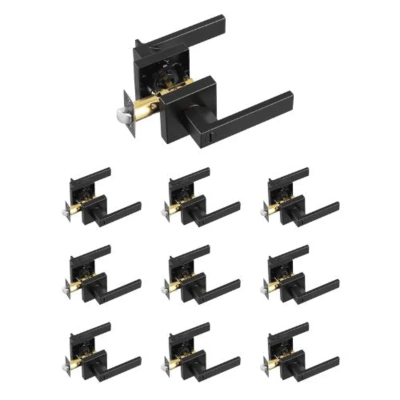 Privacy Door Handle Matte Black Reversible Door Lever with Keyless Lock 45 Turn Square Interior for Bed & Bath (Pack of 10)