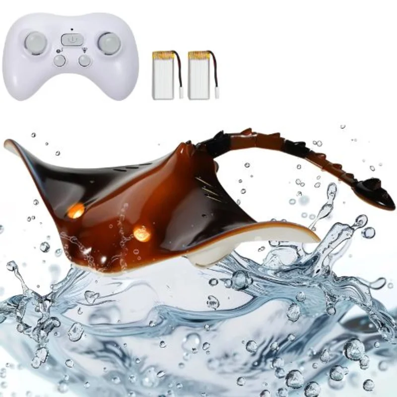 RC Manta Ray Toy, 2.4GHz Remote Control Swimming Ray with Lights, 2 Rechargeable Batteries, Pool & Lake Toy for Kids 6+