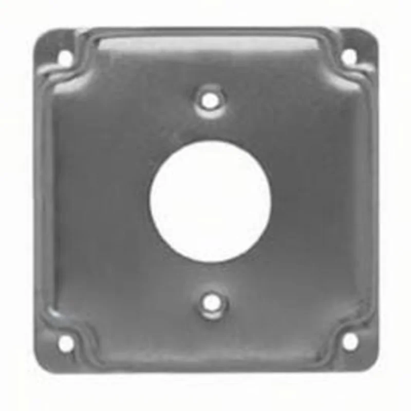 Receptacle Box Cover, Single, Flat Corner Square, Exposed, 4-In.
