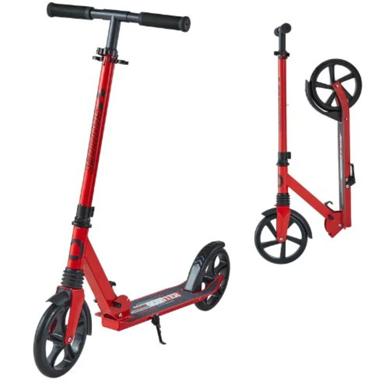 Red + Black 2-Wheel Kick Scooter for Kids 8+ Teens & Adults Adjustable Handlebar Anti-Slip Deck Lightweight 220 lbs Capacity