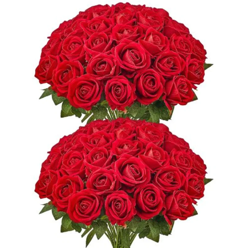 Red Roses Realistic Bouquet for Xmas Home Decor Artificial Flowers JNR-RED-060 (60 PCS)