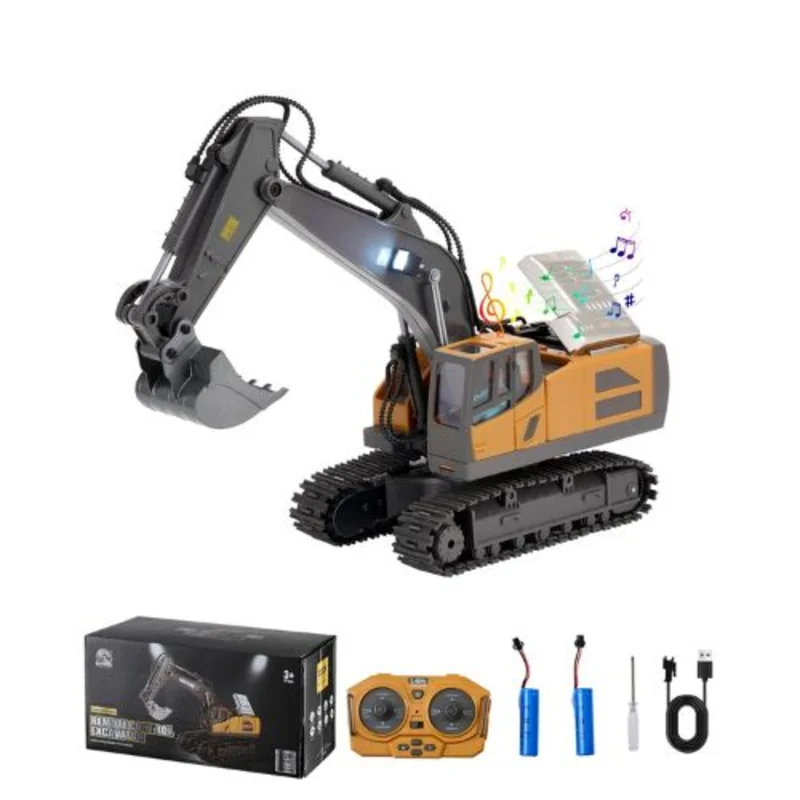 Remote Control Excavator Toy  1:20 Scale 11-Channel RC Digger with Lights & Sounds Full-Function Construction Vehicle 2 Batteries