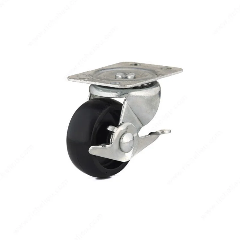 Richelieu Hardware Polypropylene Wheel Swivel Plate Caster with Brake, 125 Lb, 2"